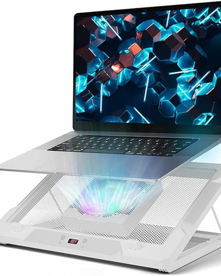 DEPGI Laptop Cooling Pad, Laptop Cooler Stand with 5.5" Movable Fan Easy to Clean, Auto Temp Sensor & 3-Speed Manual Control, Ultra Quiet ≤40dB for 14–17.3 Inch Laptops, White