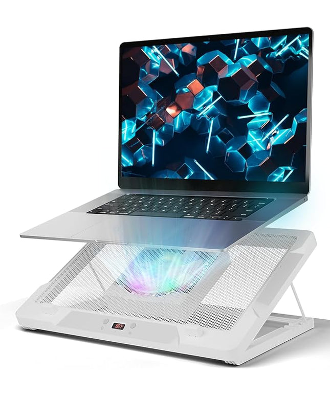 DEPGI Laptop Cooling Pad, Laptop Cooler Stand with 5.5" Movable Fan Easy to Clean, Auto Temp Sensor & 3-Speed Manual Control, Ultra Quiet ≤40dB for 14–17.3 Inch Laptops, White