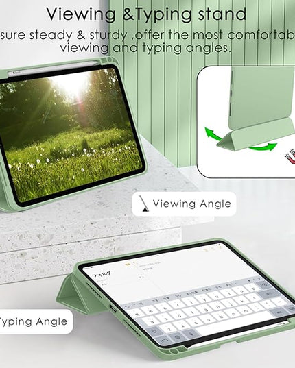 ZryXal iPad Pro 11 Inch Case (M5) 2025/ (M4) 2024 (Model: A2836/A2837/A3006), Trifold Stand Smart Cover with Pencil Holder and Soft TPU Back, Auto Wake/Sleep (Matcha Green)
