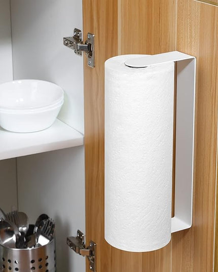YIGII Adhesive Paper Towel Holder Under Cabinet - Stainless Steel Paper Towel Rack Stick on Wall Mount for Kitchen, White