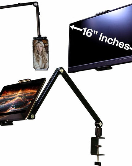 FORTIHOLD Stand for 16 Inch Portable Monitor - Heavy Duty Aluminum Mount with Infinite Angle Adjustment, Built-in Cable Management - Fits iPad Pro 12.9, Tablets, iPhone (Holds 4.7"-16" Devices)