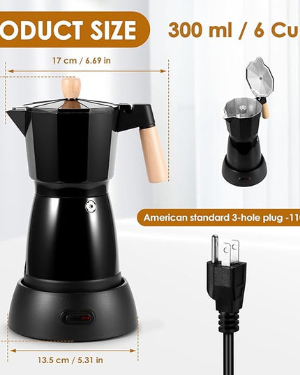 Electric Espresso Coffee Maker, 6 Cup Coffee Pot with Detachable Base Portable Aluminum Italian Moka Maker Electric Moka Pot for Home Cafe Outdoor Office