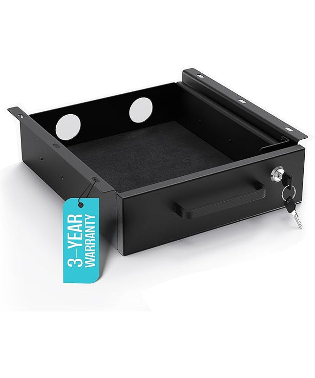 Under Desk Drawer Slide-Out – Lockable Metal Storage Drawer with Cable Management for Office & Home (Single, Non-Bracketed)