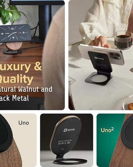 ARK Uno² - Solid Wood Phone Stand Magnetic Wireless Charging Station w/Adapter & USB to USBC 15W Wireless Charger. Home, Office, Kitchen,Best Mens Gifts!