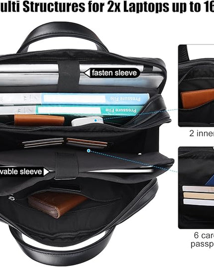 Masa Kawa Leather Briefcase for Men 15.6", 17" Laptop Computer Case Business Travel Work Messenger Cross Body Shoulder Bag