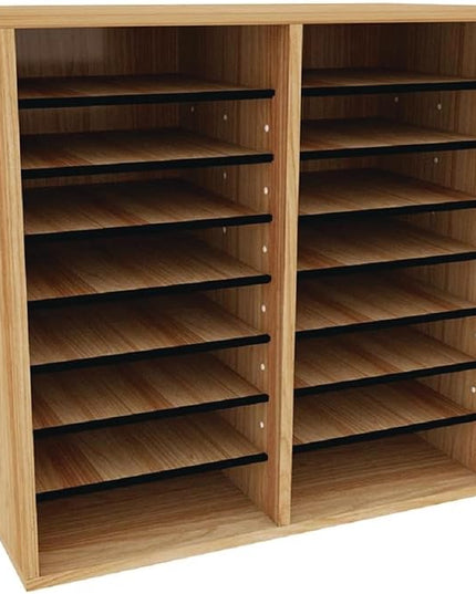 AdirOffice Wooden Adjustable Literature Organizer, 16 Compartment Office Mailbox, or Classroom Literature Organizer, Medium Oak