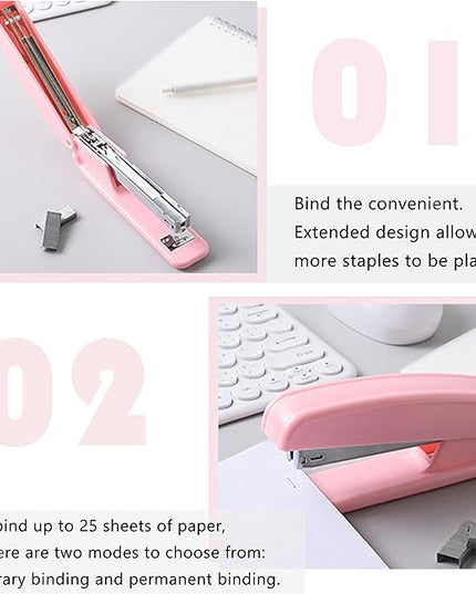 Pink Desk Organizers and Accessories Office Supplies Set Stapler, Pen Holder, Phone Holder, Scissors, Pen, Ruler, 30 Paper Clips, 22 Binder Clip, 20 Tacks and 1000pcs Staples