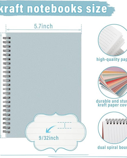 Fuutreo 12 Pcs Spiral Notebook for Work A5 8.3 x 5.7 Inch College Ruled Spiral Journal Notebook Kraft Cover Ruled Paper, 12 Color, 60 Sheets, 120 Pages for Office School(Vintage Color)