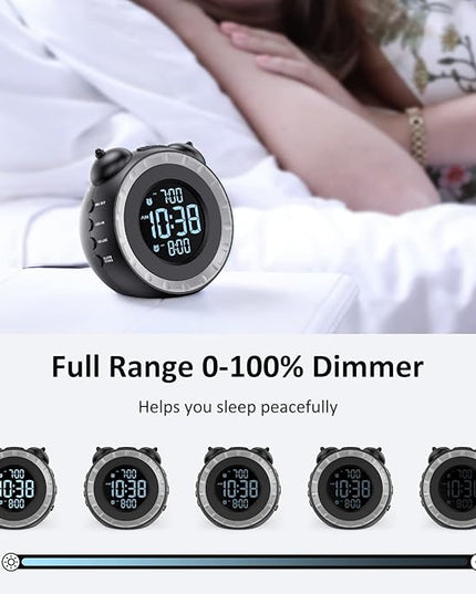 uscce Loud Dual Alarm Clock with Bed Shaker - 0-100% Dimmer, Vibrating Alarm Clock for Heavy Sleepers or Hearing Impaired, Easy to Set, USB Charging Port, Snooze, Battery Backup