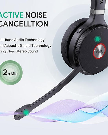 Yealink WH62 Portable Wireless Headset with DECT Dongle, 393 ft,Teams, Zoom Skype Certified, Office Work Headphones with 2X Noise Cancelling Mic, 13H Call Time, (Computer, Desk Phone)