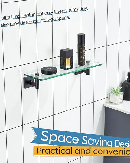 KOKOSIRI Wall Shelves Bathroom Hardware Glass Floating Shelf 16-Inch for Bedroom, Living Room, Kitchen, Hanging Rack Oil Rubbed Bronze B1105ORB-L16