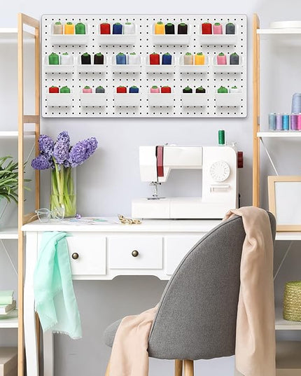 Roowest 60 Pcs Pegboard Cups Pegboard Bins Set, Wall Organizer with Hooks and Loops, Hooks Assortment Organizer Accessory for Office Storage Garage Craft Workshop(White)