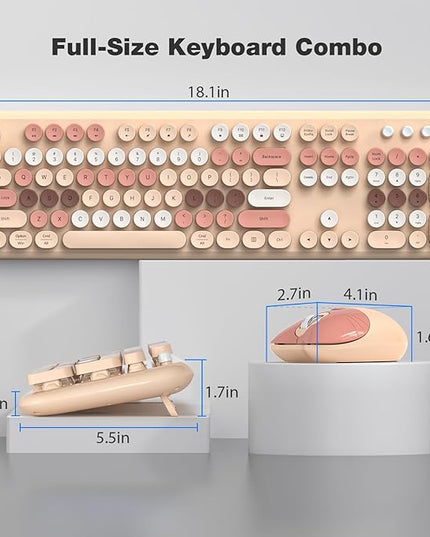 MOFII Wireless Keyboard and Mouse Combo, 2.4G Full-Size Retro Typewriter Computer Keyboard and 3 Level Adjustable Wireless Mouse for Windows, Mac OS Desktop/Laptop/PC-Milk Tea Colorful