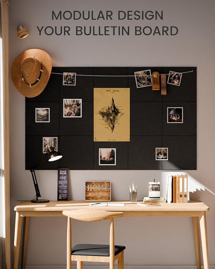 Fluxynara Large Felt Bulletin Board 36" x 24" Cork Board Alternative-6 Pack with 40 Safe Removable Adhesive Tabs, Cork Boards for Walls Cork Board for Home Office Classroom Pin Board - Black