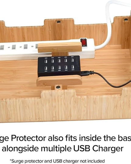 MobileVision Bamboo 12-Port Charging Station & Docking Organizer for Smartphones & Tablets, Family-Sized, for use in Corporate Offices & Classrooms