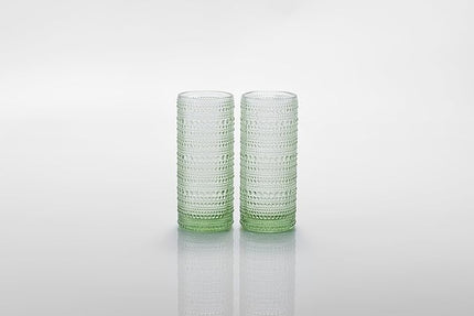 Fortessa Jupiter Hobnail Glass, 11 Ounce Collins/High Ball (Set of 2), Sage Green