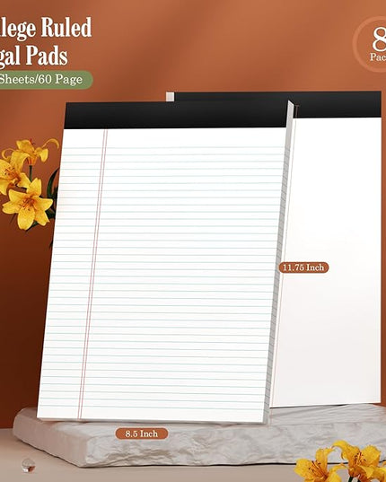 Note Pads 8.5 x 11 Legal Pads 8 Pack Writing Pads Notepads Narrow Ruled Pads of Paper 30 Sheets per Notepad 8.5 x 11'' Legal Note Pad College Ruled Legal Pad Lined Paper for Office Home School