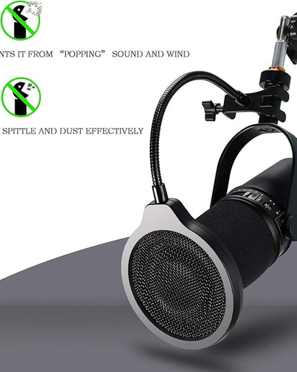 YOUSHARES Pop Filter - 4 Inch 3 Layers Metal Windscreen with Flexible 360° Gooseneck Clip Mic Mask Shield Compatible with Shure MV7 Mic