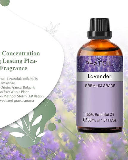 Lavender Essential Oil 1.01fl.oz/30ml, PHATOIL Lavender Oils Long Lasting Scents for Aromatherapy, Diffuser, DIY Soap and Candle Making