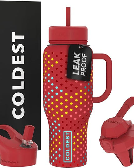 Coldest Tumbler with Handle and Straw - 100% Leak Proof Insulated Tumbler with Lid and Straw (3 Lids) - Stainless Steel Tumblers for Women & Men - Cup Holder Friendly Base, 36 oz (Ember Glowie)