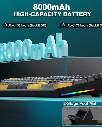AULA F108 PRO - Wireless Mechanical Keyboard with Screen&Knob,Hot Swappable Gaming Keyboard with 8000mAh Battery,Pre-lubed Switches,RGB Backlit,PBT Keycaps Creamy Sounding Computer Keyboards,104 Keys