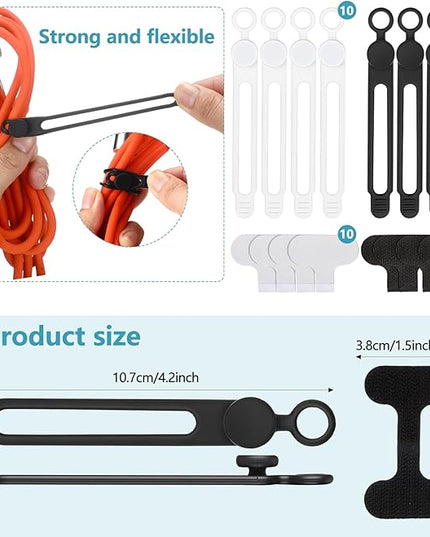 40 Pcs Silicone Cable Ties and Cable Labels Sets 20 Silicone Cord Ties 20 Identification Cord Labels Multipurpose Reusable Wire Organizer for Fastening Phone Charger Home Office Supplies