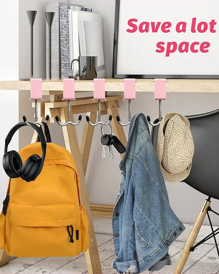 5 Pcs Adjustable Purse Hooks Heavy Duty J Clamp Hooks Bag Hanger for Table, Bag Holder for Table for Desk Key Backpack【Pink】