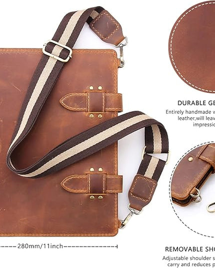 Robrasim Handmade Leather Sketchbook Cover, Artist Sketch Pad Holder for 9"X12" Sketchbook, Drawing Book and Pencil Case, Journal Notebook Portfolio with Shoulder Strap, Artist Gifts, Brown