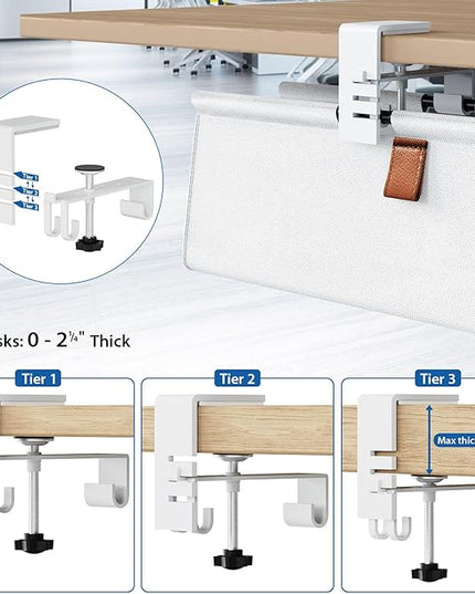 Zilink Under Desk Cable Management 30" No Drill Desk Cable Management Tray Clamp/Screw Mount Cable Tray Sturdy Waterproof Fabric Cord Organizer for Office, Home, White