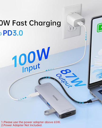 USB C Hub Multiport Adapter for MacBook Pro/Air, 10 in 1 USB C Dongle Mac HDMI Adapter, USBC Dock Compatible for iPad Pro, iMac, Dell, HP, Lenovo (4K@60Hz HDMI,SD/TF Card Reader,100W PD, 6 USB Ports)