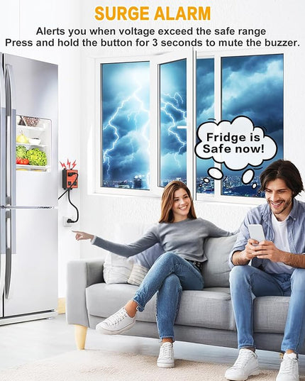 Refrigerator Surge Protector, 3-Outlet 120V for Home Appliance Surge Protector, Time Delay, LED Indicator Light & 110dB Alarm, Protects Against Voltage Abnormalities, Brownout, Spike, Instant Surge