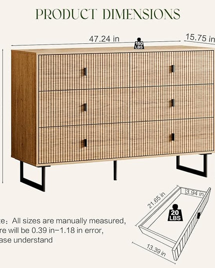 Chrangmay Modern Chest of Drawers with 6 Drawers,Deep Drawers,Clothes Organizer,Large Storage Cabinet for Living Room, Bedroom,Hallway,with Anti-Tipping Device,Wood