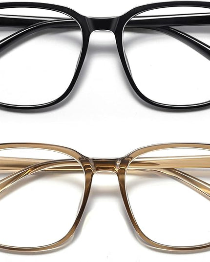 MACJERO 2-Pack Oversized Square Blue Light Blocking Glasses for Women Men, Anti-Fatigue Computer Monitor Gaming Glasses Reduce Eye Strain(Black+Brown)
