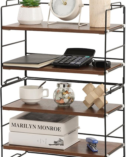 KATHY&BOB Wood Desk Shelf Organizer, 2-Tier Desktop Supplies Storage Rack, Adjustable Stackable Desk Shelf for Office, Kitchen, Bathroom, 15.75"*12.2"*7.87" (2 Sets)