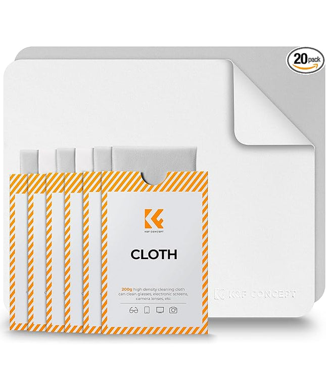 K&F CONCEPT 20 Pack Lens Cleaning Cloth | Microfiber Cleaning Cloth | Camera Lens Cleaner | Camera Lens, Glasses, VR/AR Headset, and Screen Cleaning | White & Grey