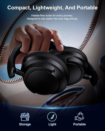 Hybrid Active Noise Cancelling Headphones, Over-Ear Bluetooth Headphone, 60H Playtime, Deep Bass, Transparency Mode, Foldable Comfort Ear Cups, Electronic Gadgets, Ideal gift for Travel Office - Black