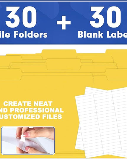 File Folder, HERKKA 30 Pack 1/3 Cut Tab File Folders, File Folders Great for Organizing and Filing, Letter Size, Yellow