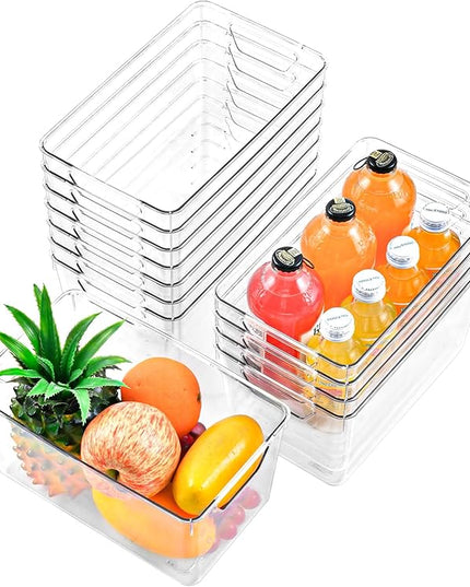 12 Pack Middle Organizers and Storage, Pantry Organization and Storage Bins, Cabinet Organizer, Clear Plastic Storage Containers with Handle，Acrylic Storage Bins for Cabinet, Fridge