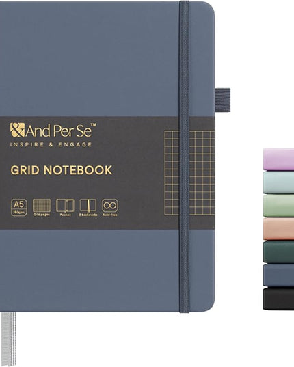 &And Per Se Graph Journal Notebook, 160 Pages, 5.7 x 8 inches College Ruled Thick Paper Notebook Journals for Writing, Grid Hardcover Notebook(1 Pack, Dark Blue)