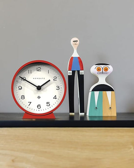 NEWGATE® M Mantel Echo Desk Clock | Modern Round Design | Red | Easy to Read Numbers | Contemporary Style for Desk, Table, Shelf or Bedside