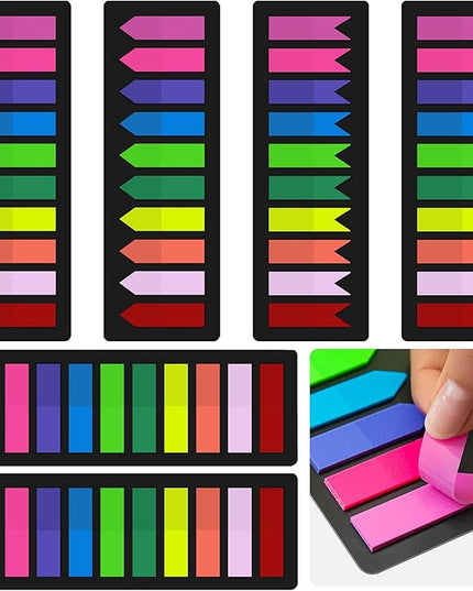 KICNIC 1500 Pieces Page Markers Sticky Index Tabs, Arrow Flag Tabs Self Adhesive, Colored Notes Tab Stickers for Notebook, Documents, Books [10 Colors, 3 Designs] Sticks Securely, Removes Cleanly