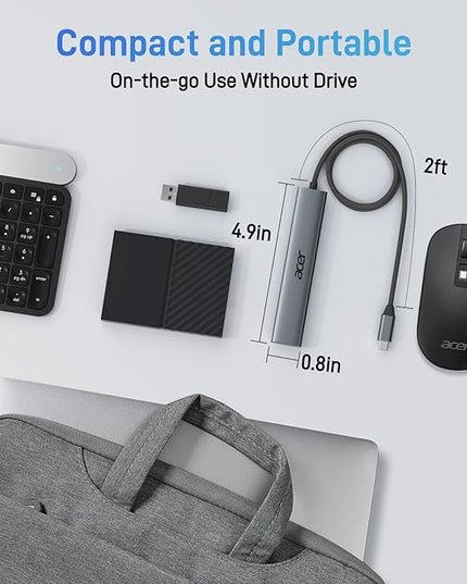 Acer USB C Hub 5 in 1 with 4K HDMI, 100W Power Delivery, 3 USB A Data Ports, USB C to HDMI Multiport Adapter for Laptop, PC, Tablet, MacBook Pro/Air, iPad Air/Pro, iMac, iPhone 15/16 Pro/Pro Max (2ft)