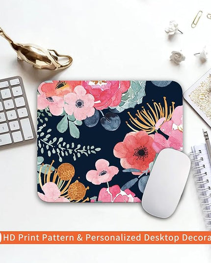 Square Mouse Pad Pink Flower, Personalized Premium-Textured Custom Mouse Mat Design, Washable Mousepad Cloth, Non-Slip Rubber Base Computer Mouse Pads for Wireless Mouse