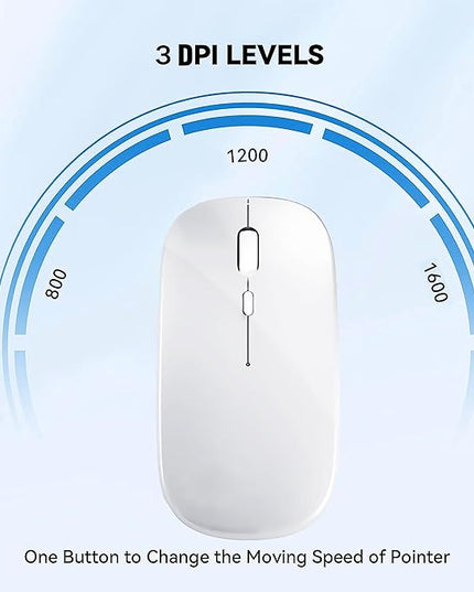 Wireless Bluetooth Mouse Rechargeable Laptop Mice Silent Slim Use(BT5.2 and 2.4G Portable USB Receiver) Dual Mode Computer Mouse for Laptop/iPad/Tablet/Apple/Computer/Mac(Bright White)