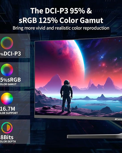 SANSUI 34-Inch Curved Gaming Monitor UWQHD 3440 x 1440 Up to 165Hz Curved 1500R - PIP/PBP, 1ms(MPRT), HDR, 300nits, sRGB 125%, DCI-P3 95%,FreeSync,HDMIx2,DP1.4 x2 (DP Cable Included)
