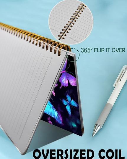 Spiral Journal Notebook for Women,A5 College Ruled Notebooks 6"x 8.4", 120 Pages (60 Sheets) Lined Journal with Premium Thick Paper,Perfect for School Office Home(Blue Purple Butterfly)