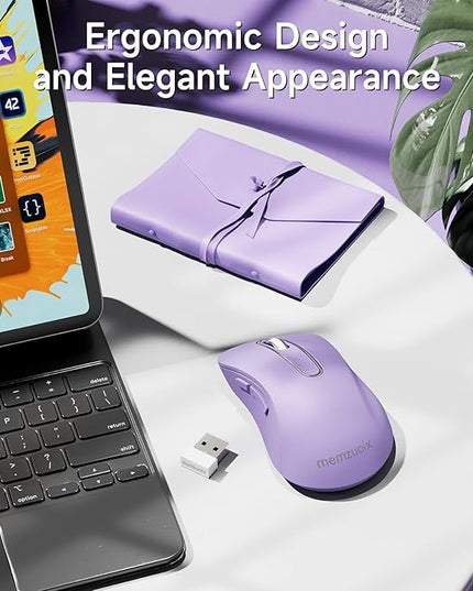 memzuoix 2.4G Wireless Mouse, 1400 DPI Computer Mice with USB Receiver, Portable Wireless USB Mouse Battery Powered Cordless Mice for Laptop, PC, Desktop, 5 Buttons (Lilac)