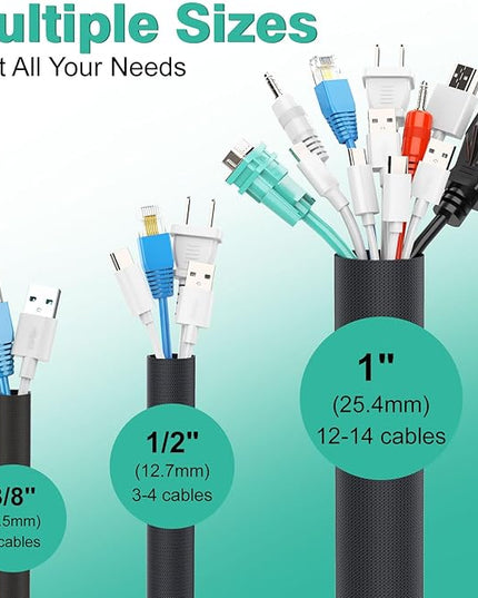 UOMTFAI Dog and Cat Cord Protector 25ft - 1/2inch, Flexible Cable Sleeve for Easy Cord Management, Protects Cables from Pets Chewing, Ideal for USB, Power, Audio and Video Cords - Black