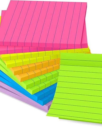 (12 Pads) Lined Sticky Notes 4x4 in Post, 6 Bright Colors with Lines Self-Stick Note Pads it, Strong Adhesive, 46 Sheets/Pad, 552 Sheets in Total