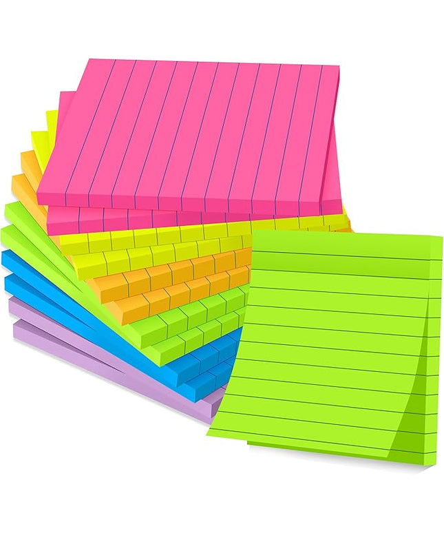 (12 Pads) Lined Sticky Notes 4x4 in Post, 6 Bright Colors with Lines Self-Stick Note Pads it, Strong Adhesive, 46 Sheets/Pad, 552 Sheets in Total